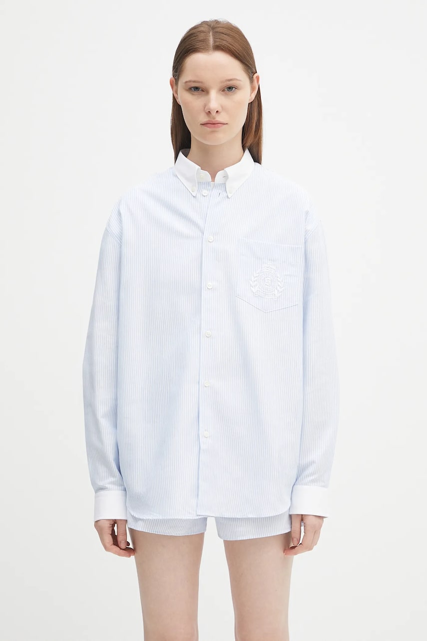 Košeľa Sporty & Rich Sporty & Rich H&W Crest Oversized Oxford Shirt Modrá | SI025620243ST03, 0