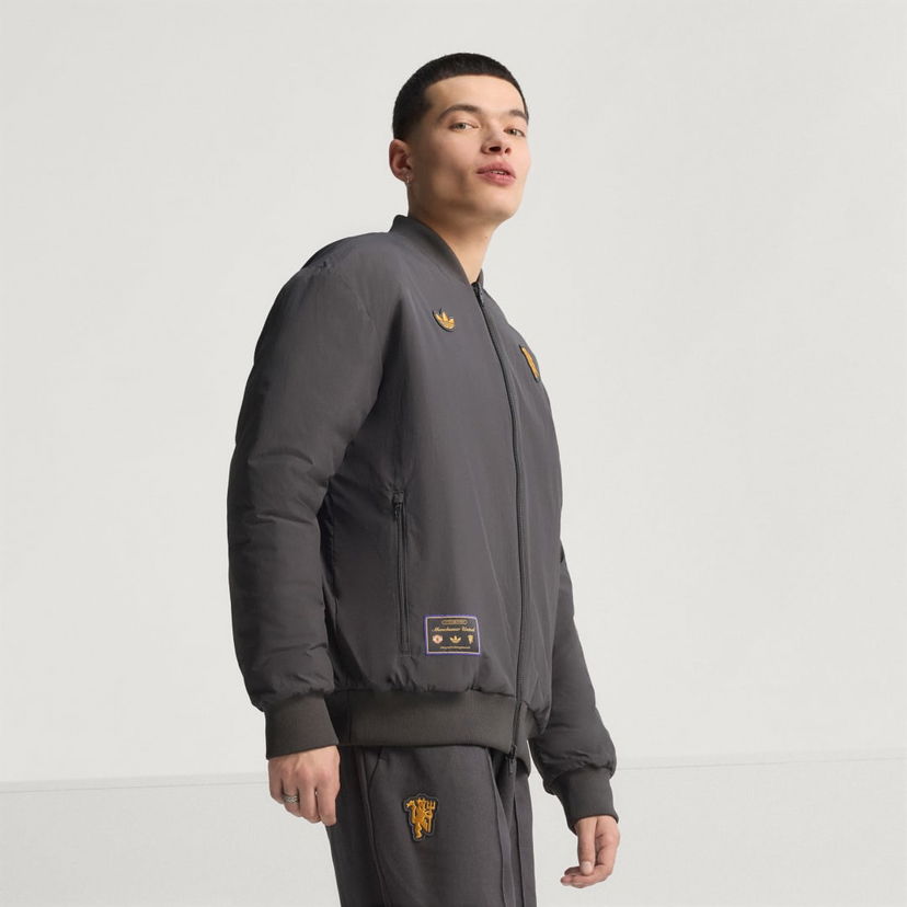 Bomber bunda adidas Performance Manchester United Terrace Icons Bomber Jacket Šedá | JN2831