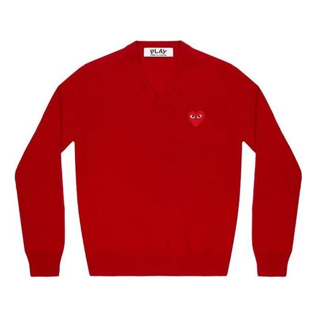 Sveter Comme des Garçons COMME des GARCONS PLAY Women's Long Sleeve V-Neck Sweater Červená | AZ-N001-051-5, 0