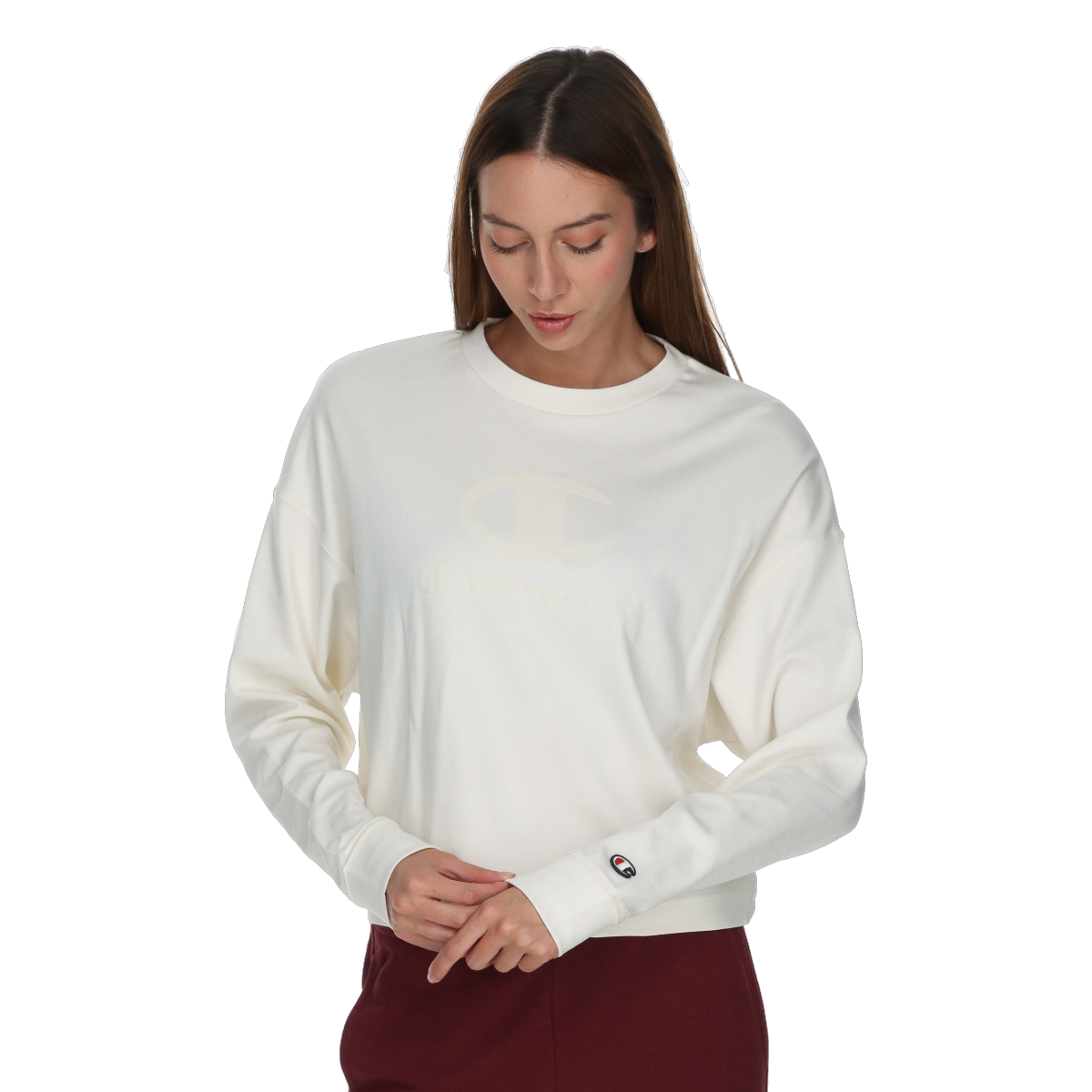 Mikina Champion Long-Sleeve Embossed Logo Crewneck Sweatshirt Biela | 118571-WW005, 0