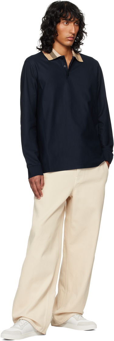 Polo tričko Burberry Burberry Check Collar Long Sleeve Polo Navy | 8098813, 3