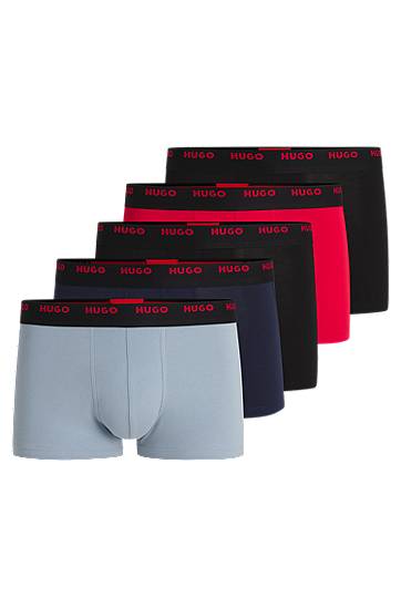 Boxerky BOSS HUGO Stretch-Cotton Trunks with Logo Waistbands, 5-Pack Rôznofarebný | 50532619, 0