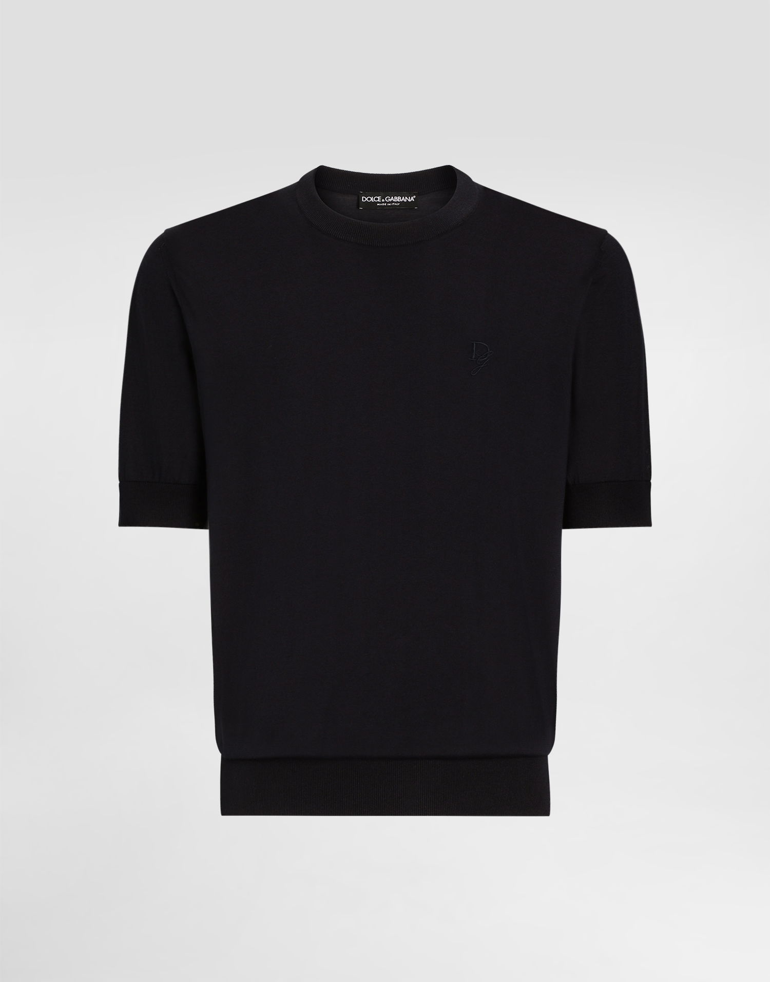 Sveter Dolce & Gabbana Dolce & Gabbana Silk Round-Neck Sweater with DG Embroidery Čierna | GXX03ZJBSK3B1622, 0
