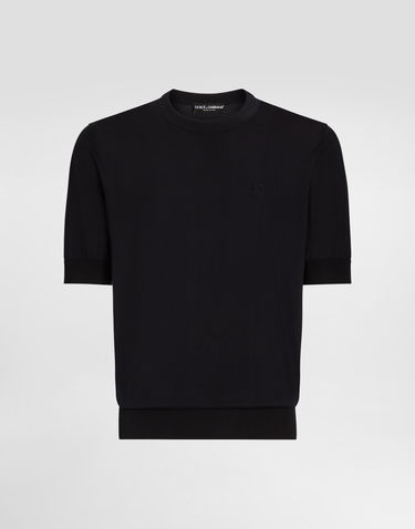 Sveter Dolce & Gabbana Dolce & Gabbana Silk Round-Neck Sweater with DG Embroidery Čierna | GXX03ZJBSK3B1622, 0