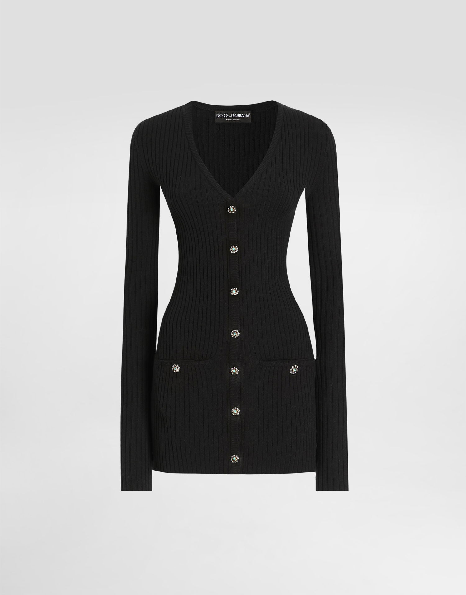 Sveter Dolce & Gabbana Virgin Wool Ribbed V-Neck Cardigan with Decorative Button Front Čierna | FXVCNZJCVXGN0000, 0