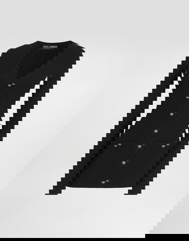 Sveter Dolce & Gabbana Virgin Wool Ribbed V-Neck Cardigan with Decorative Button Front Čierna | FXVCNZJCVXGN0000, 0