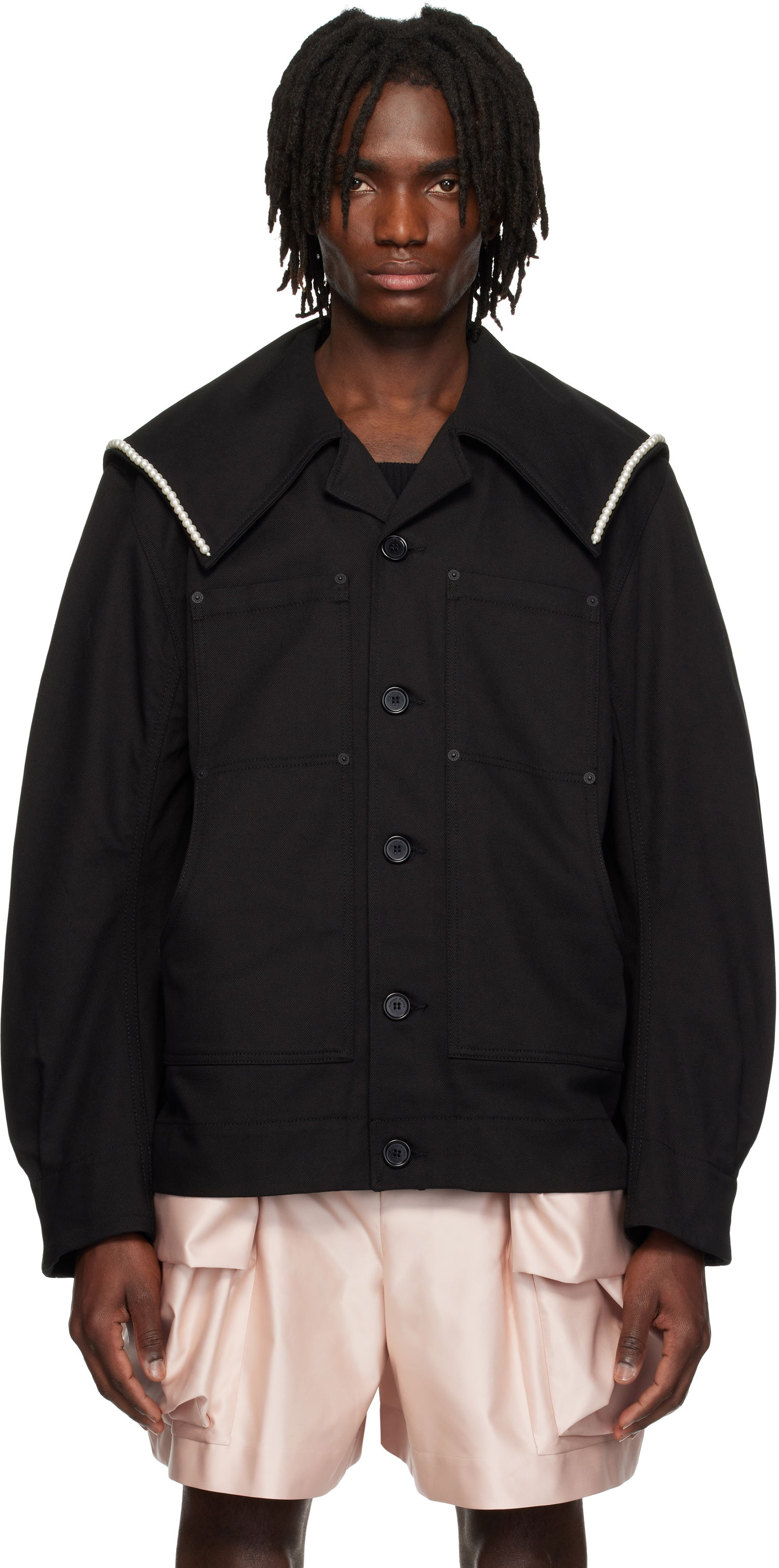 Bunda Simone Rocha Simone Rocha Beaded Sailor Collar Workwear Jacket Čierna | 6120B 1074, 0