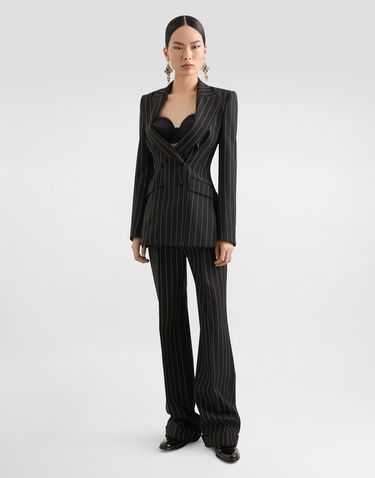 Nohavice Dolce & Gabbana Dolce & Gabbana Straight-Leg Pinstripe Wool Pants with Turn-Ups Čierna | FTDBVTFR22MS8051, 1