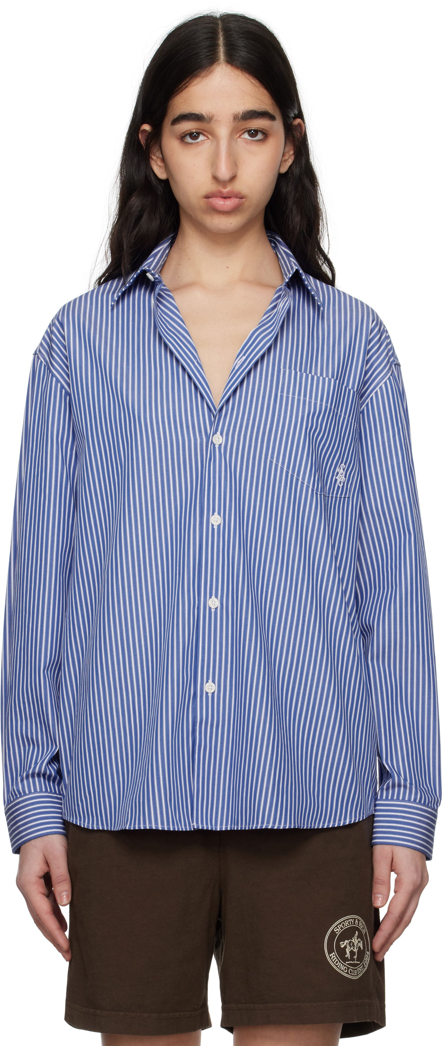 Košeľa Sporty & Rich Sporty & Rich Oversized 'SRC' Shirt Modrá | SI006612302ST02, 0