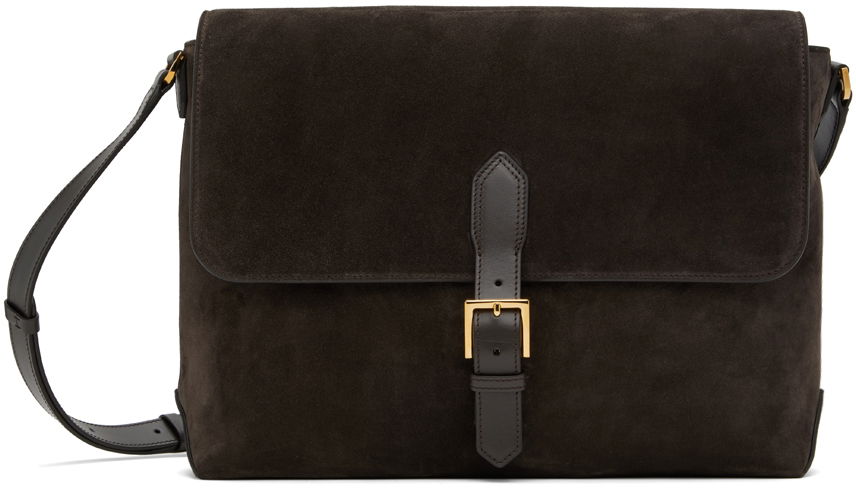 Taška cez rameno Tom Ford TOM FORD Suede Messenger Bag Hnedá | H0516-LCL323G, 0