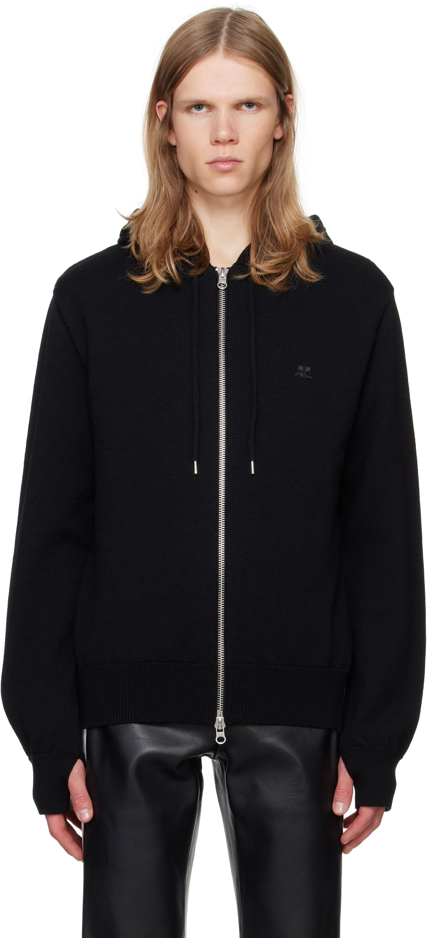 Mikina Courrèges Zipped Wool Hoodie Čierna | 324MHO034FI0036, 0