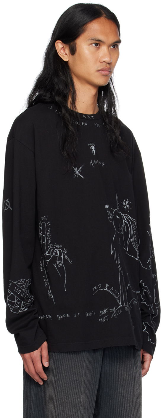 Sveter We11done We11done Graphic Long Sleeve T-Shirt Čierna | WD-TT2-24-756-U-BK, 1