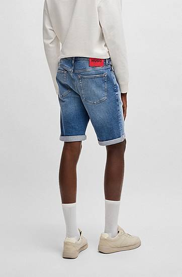 Šortky BOSS Tapered-Fit Comfort-Stretch Denim Shorts Modrá | 50537719, 1