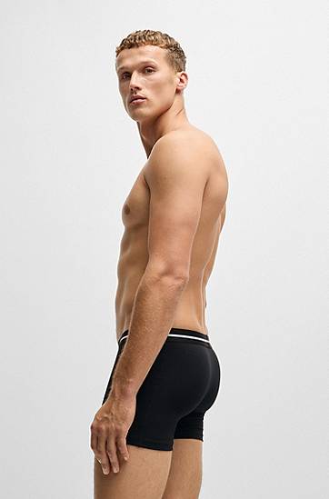Boxerky BOSS Three-pack Stretch-Cotton Boxer Briefs with Logos Čierna | 50510698, 1