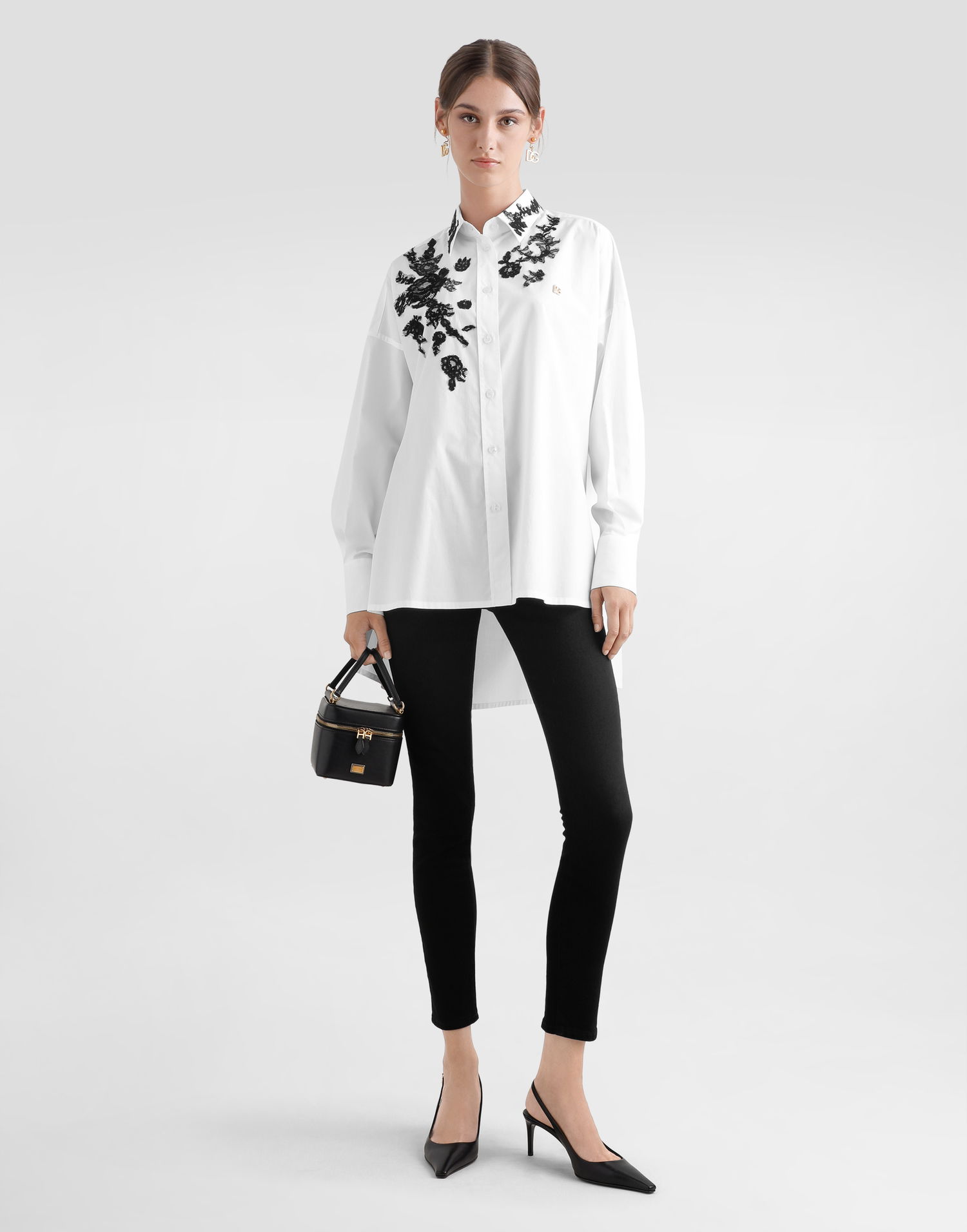 Košeľa Dolce & Gabbana Dolce & Gabbana Oversize Cotton Poplin Shirt with Lace Appliqués Biela | F5T39TGDB8OW0800, 1