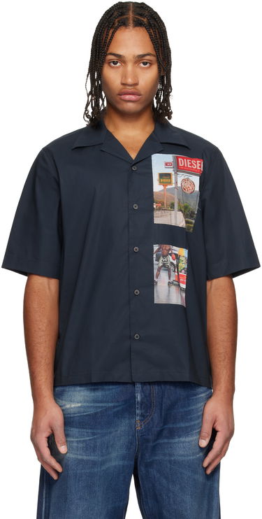 Košeľa Diesel Short Sleeve Camp-Collar Shirt with Photo Appliqués Navy | A19522-0AJFY-81E, 0