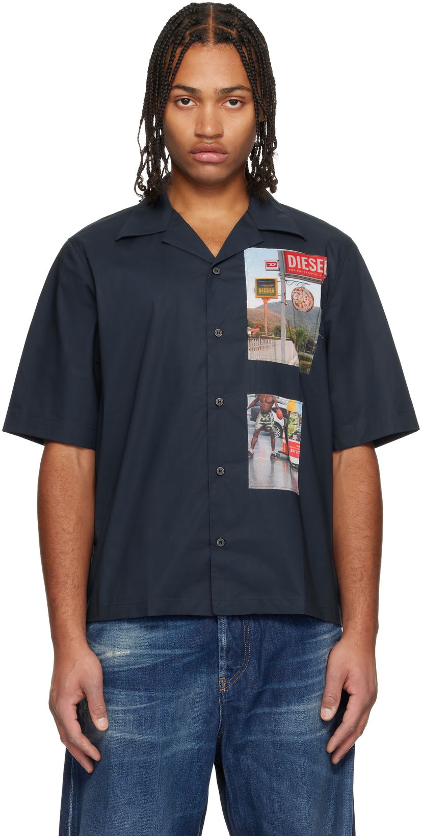 Košeľa Diesel Short Sleeve Camp-Collar Shirt with Photo Appliqués Navy | A19522-0AJFY-81E