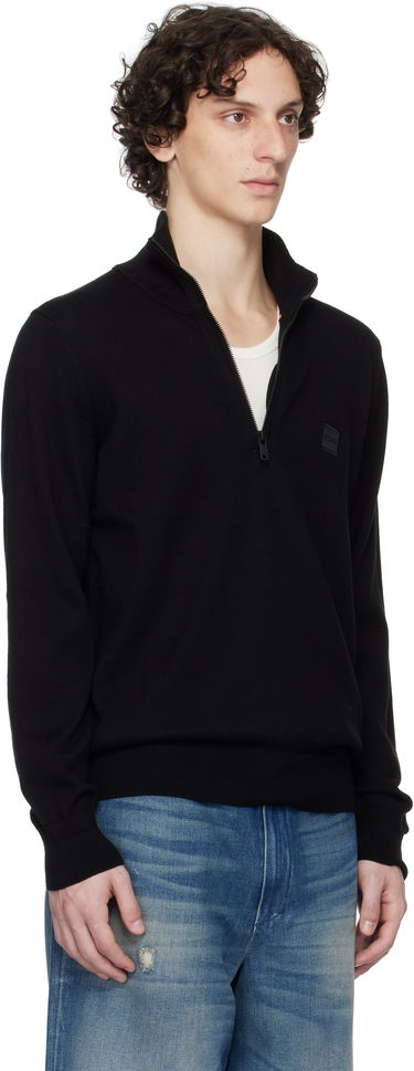 Sveter BOSS Zip-Neck Cotton-Cashmere Sweater Čierna | 50527585, 2
