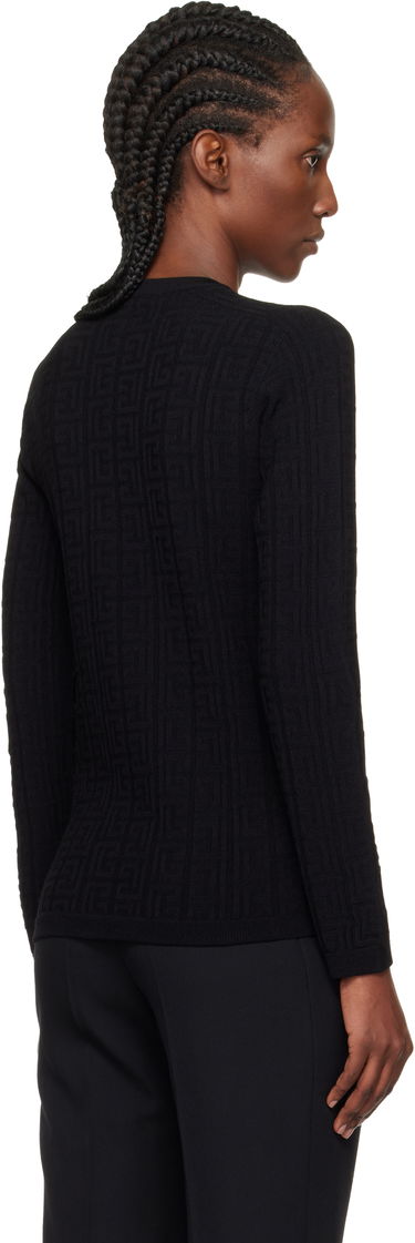 Sveter Balmain Monogram Crewneck Long-Sleeve Sweater with Decorative Shoulder Buttons Čierna | FF1KD090KI63, 2