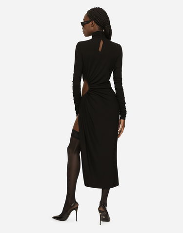 Šaty Dolce & Gabbana High-necked Jersey Calf-length Dress Čierna | F6R3UTFUGBJN0000, 2