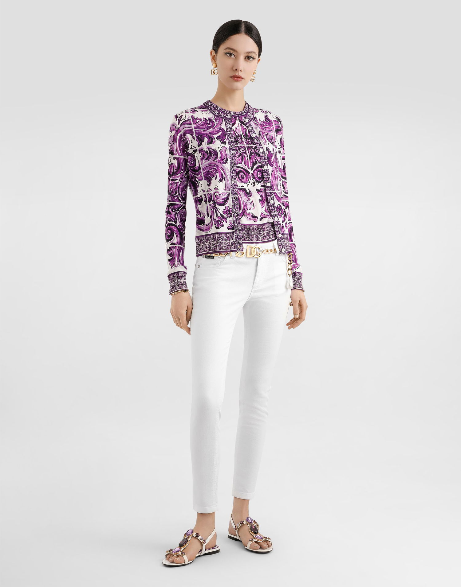 Sveter Dolce & Gabbana Dolce & Gabbana Silk Cardigan With Majolica Print Fialová | FXV07TJAHKGH25DQ, 1