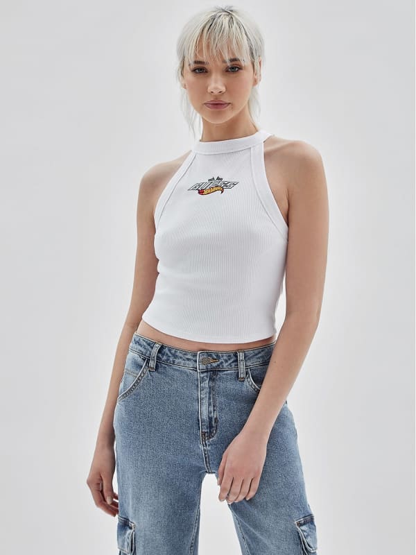 Tielko GUESS Originals Ribbed Cropped Tank Top Biela | W3YI63KBVV0, 0