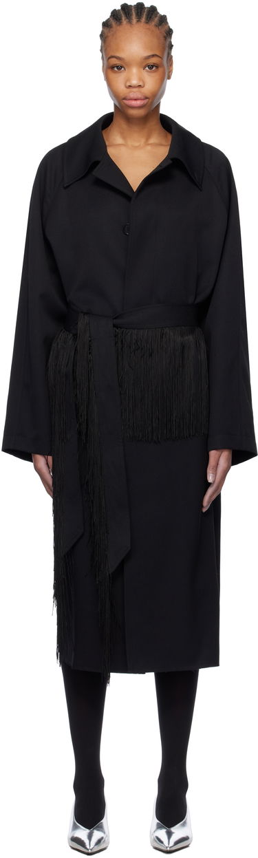 Kabáty Maison Margiela MM6 Maison Margiela Wool Gabardine Trench Coat with Fringed Belt Čierna | S52AH0079 S78542, 0