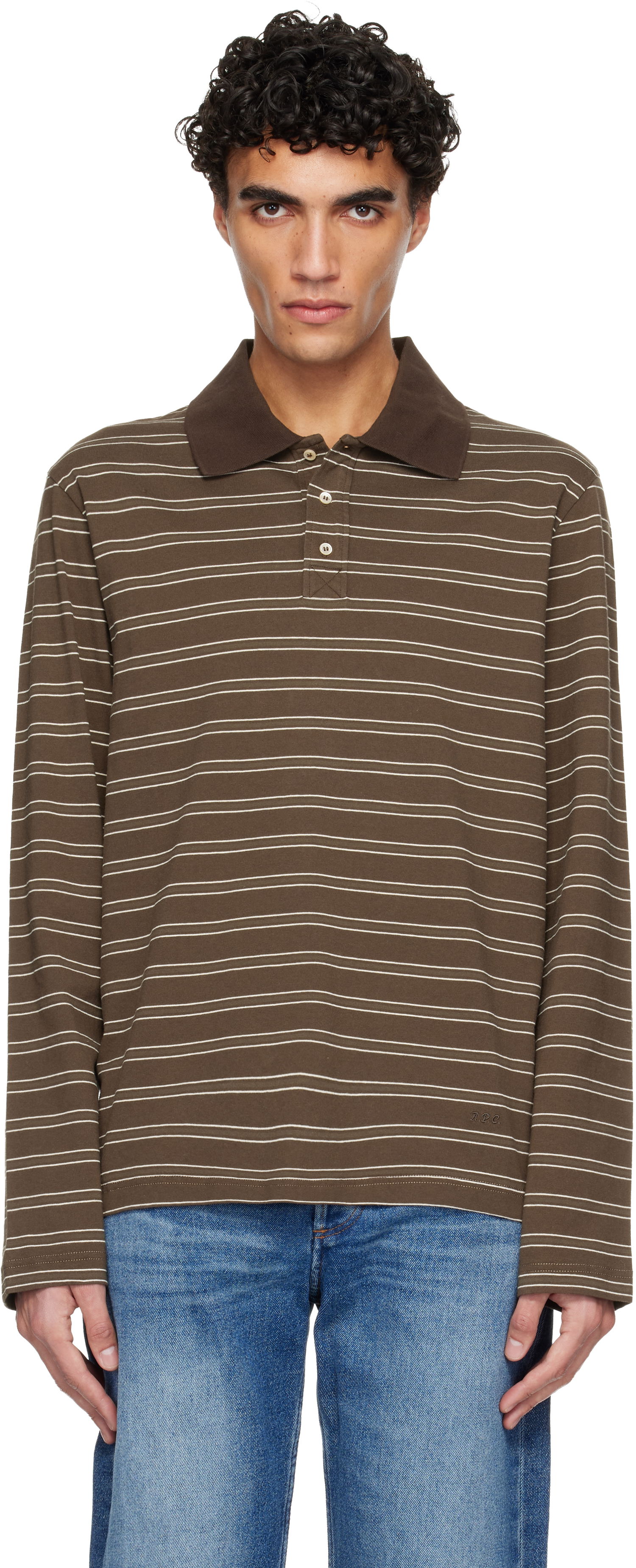 Polo tričko A.P.C. A.P.C. Long-Sleeve Striped Polo Hnedá | COHLV-H26519, 0