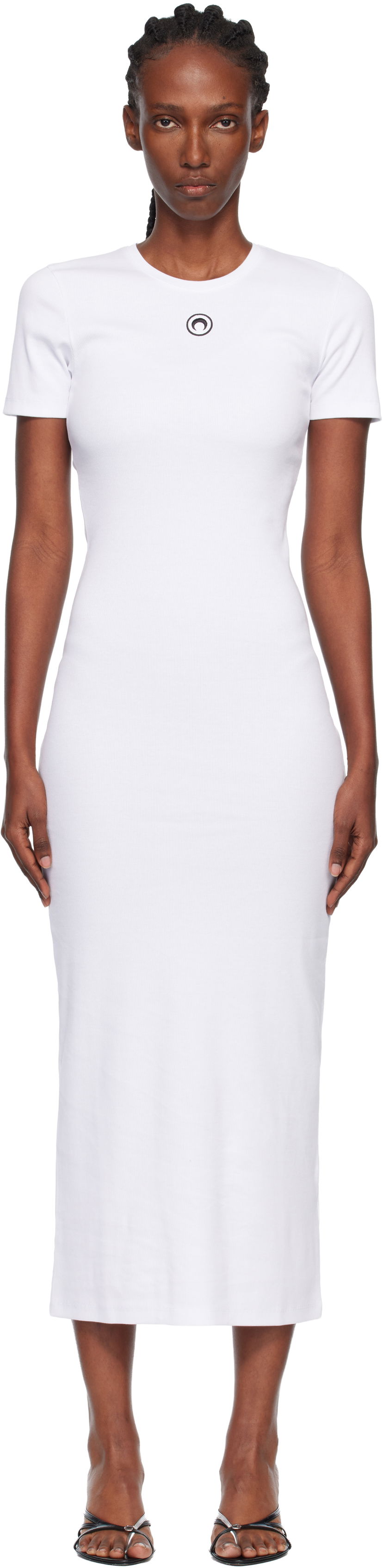 Šaty Marine Serre Marine Serre Moon Logo Ribbed Jersey Tube Maxi Dress Biela | WDR057A CJER0011