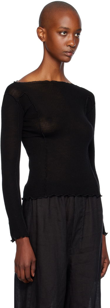 Body Baserange Baserange Wool Omato Lettuce Edge Long Sleeve T-Shirt Čierna | TTOML-WO-WI24, 1