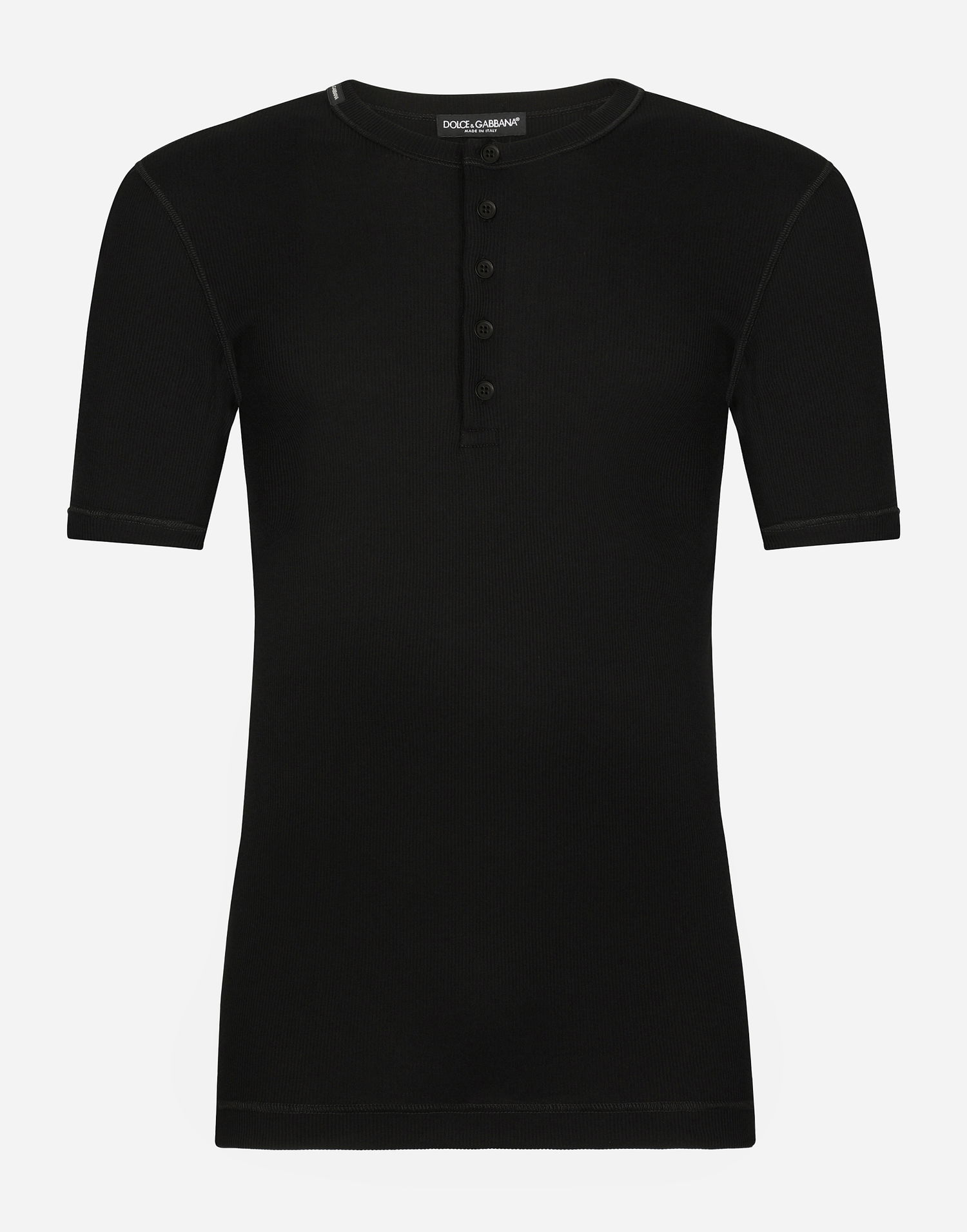 Tričko Dolce & Gabbana Fine-rib Cotton Granddad-neck Čierna | G8MC5TFU7AVN0000, 0