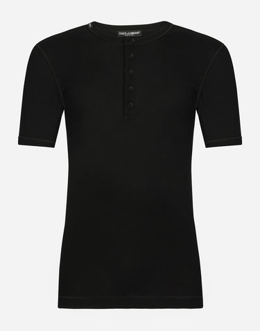 Tričko Dolce & Gabbana Fine-rib Cotton Granddad-neck Čierna | G8MC5TFU7AVN0000, 0