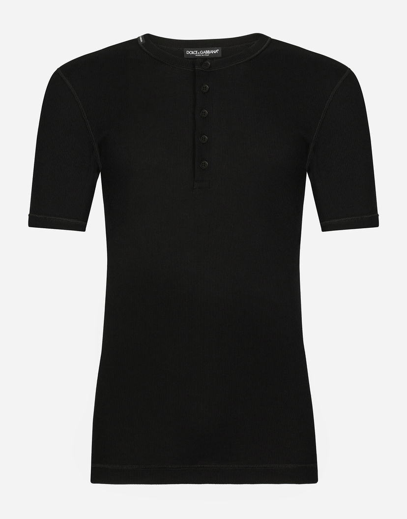 Tričko Dolce & Gabbana Fine-rib Cotton Granddad-neck Čierna | G8MC5TFU7AVN0000