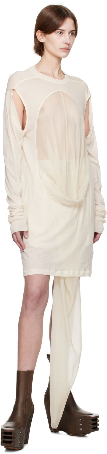 Šaty Rick Owens Rick Owens Draped Long Sleeve T-Shirt Béžová | RP01E7205 UCS, 3