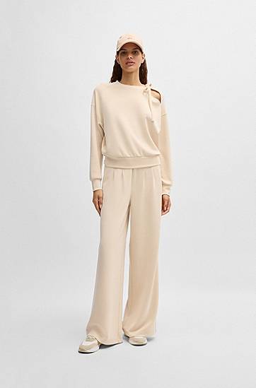 Sveter BOSS BOSS Tie-Neck Sweatshirt Béžová | 50531833, 1