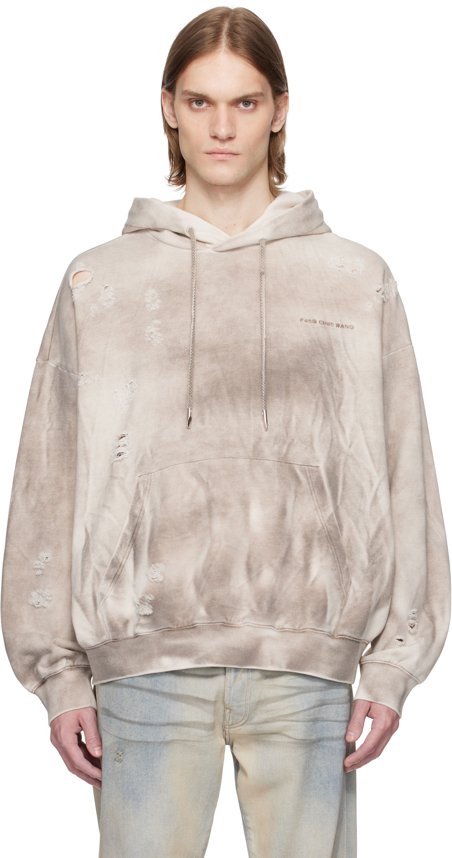 Mikina Feng Chen Wang Feng Chen Wang Sandwashed Ripped Hoodie Béžová | FUS19HD03, 0