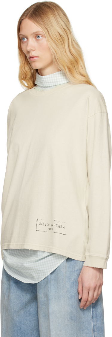 Sveter Maison Margiela Maison Margiela Printed Logo Long Sleeve T-Shirt Béžová | S51GC0535 S24567, 3