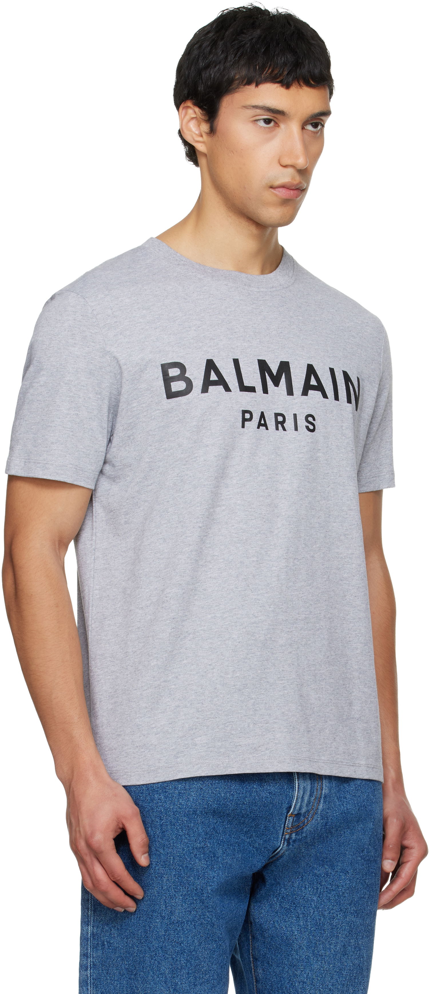Tričko Balmain Printed Cotton T-shirt Šedá | GH1EG000BD46, 1