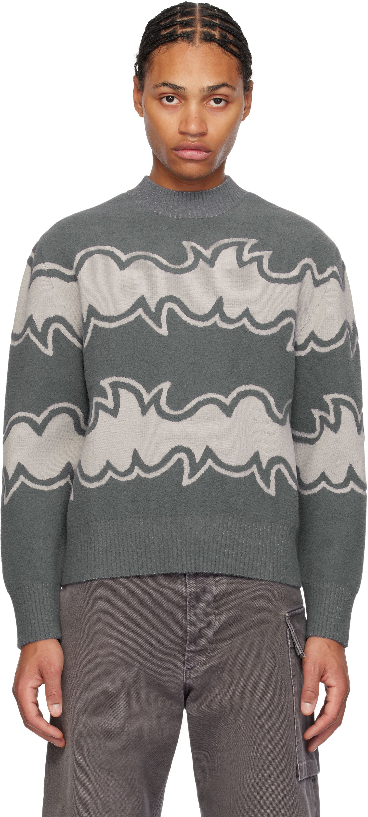 Sveter Bluemarble Jacquard Knit Sweater Šedá | SW36 KN18B24 GRE, 0