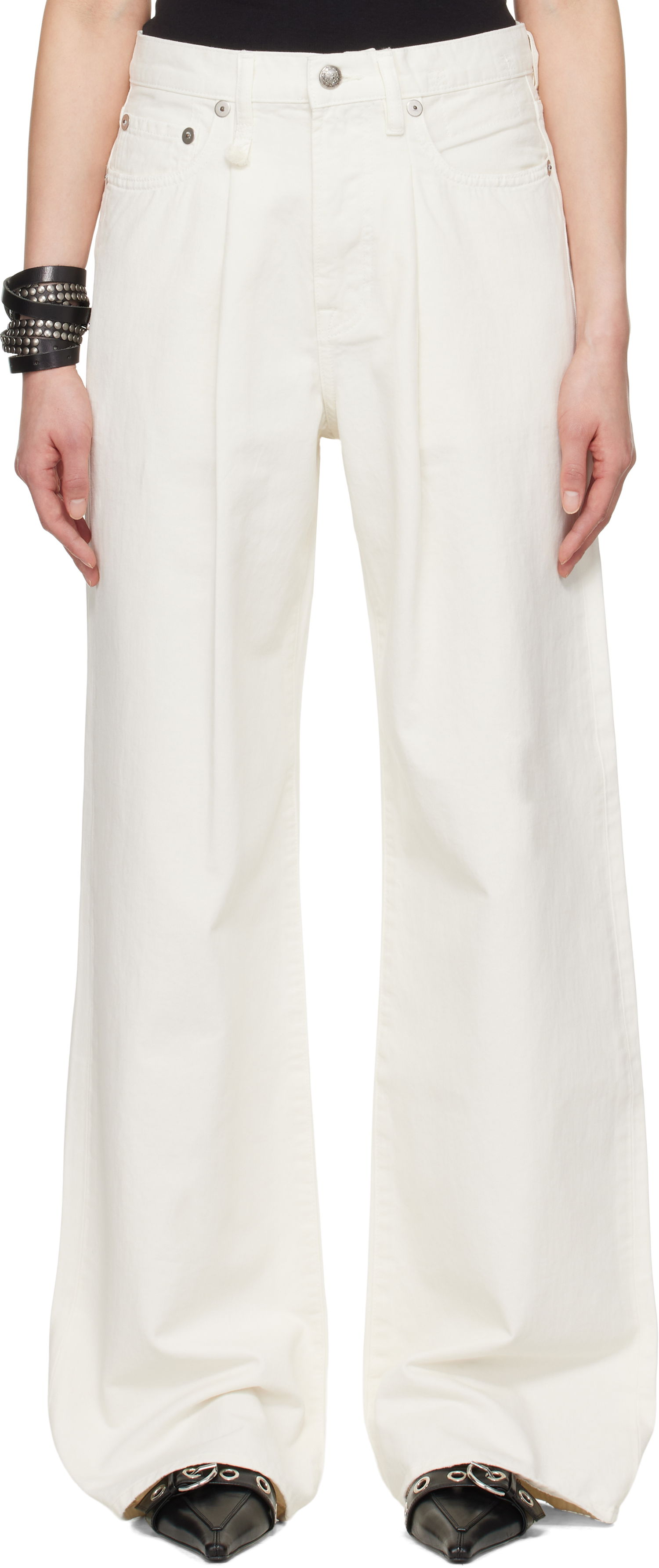 Džínsy R13 R13 Damon Pleated Wide Leg Jeans Biela | R13W3147-D298A, 0