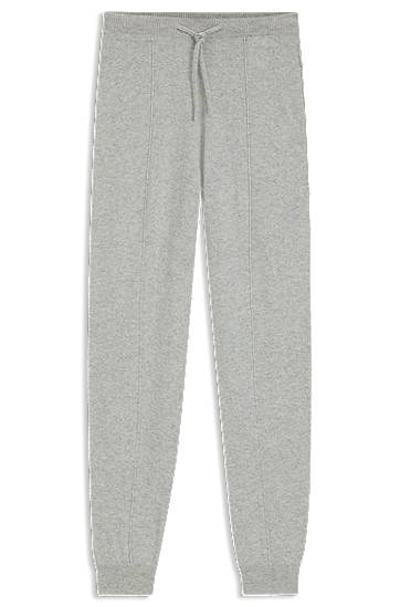 Tepláky BOSS Cashmere Drawstring Tracksuit Bottoms with Cuffed Hems and Front Seams Šedá | 50547858