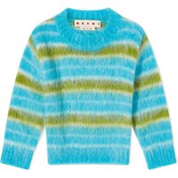 3/4 Sleeve Brushed Multicolor Stripes Cropped Sweater "Cobalt"