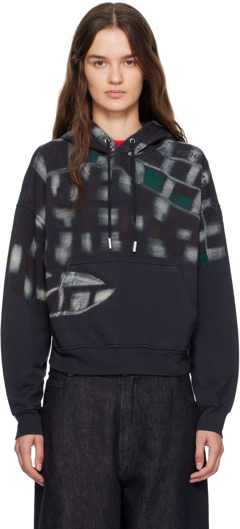 Mikina Eckhaus Latta Eckhaus Latta Garment-Dyed Printed Hoodie Čierna | 251-EL-PF25-P -