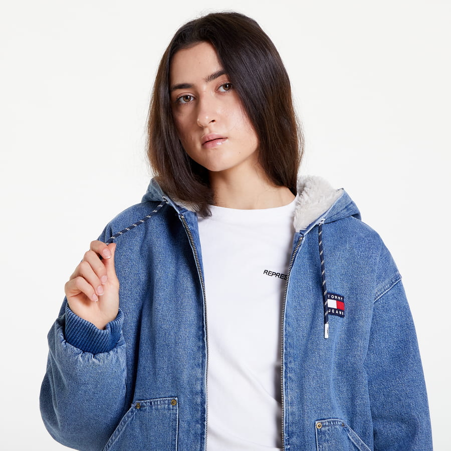 Bunda Tommy Hilfiger Sherpa Hooded Trucker Denim Jacket Modrá | DW0DW14249 1A5, 1