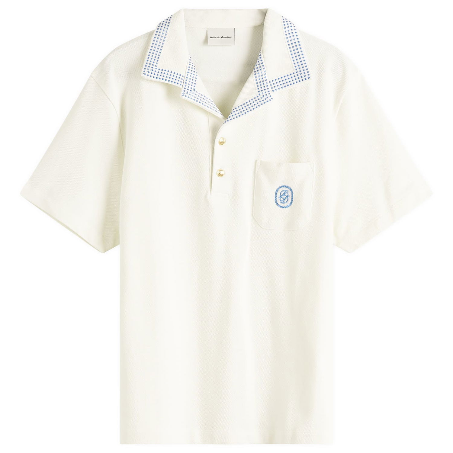 Polo tričko Drôle de Monsieur Checkerboard Pique Polo Shirt, Size Large Biela | G-PL144-CO162-OW, 0
