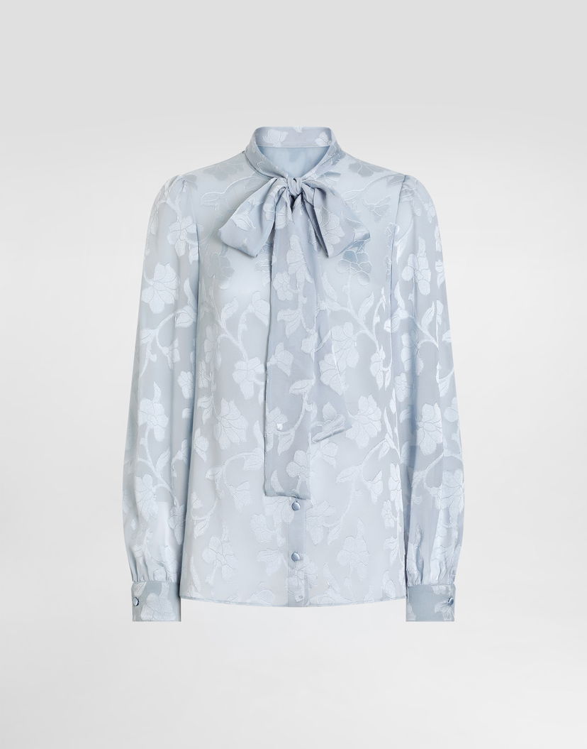 Košeľa Dolce & Gabbana Dolce & Gabbana Floral Jacquard Shirt with Tie Modrá | F5T81TFJ1J3B0276