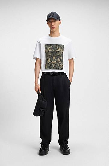Tričko BOSS Printed Artwork Cotton-Jersey T-Shirt Biela | 50545363, 1