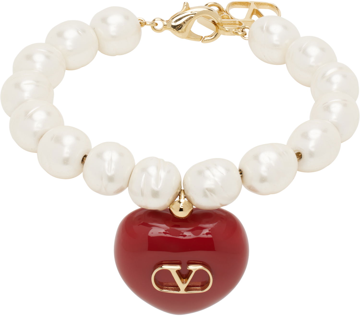 Náramok Valentino Valentino Garavani Pearl Bracelet with Heart Pendant Červená | 6W2J0Y71LTD, 0