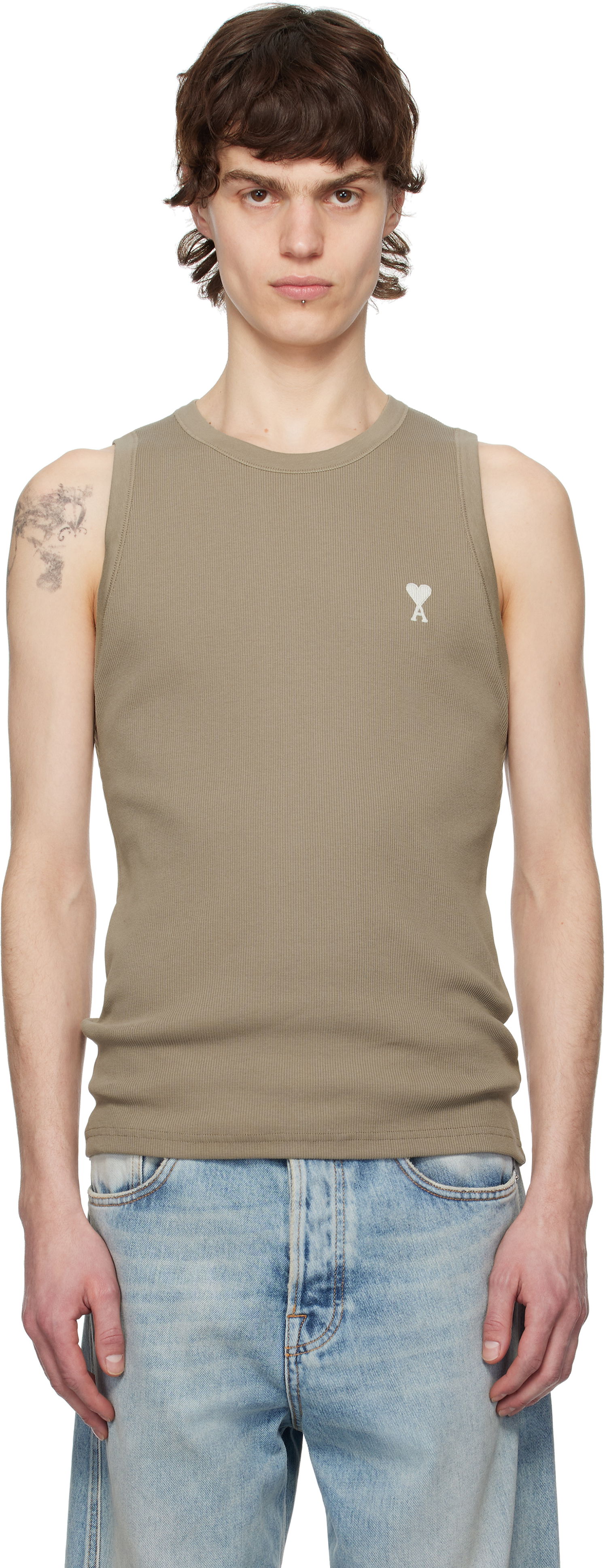 Tielko AMI AMI Paris Ribbed Ami de Coeur Tank Top Hnedá | HTK060.JE0117, 0