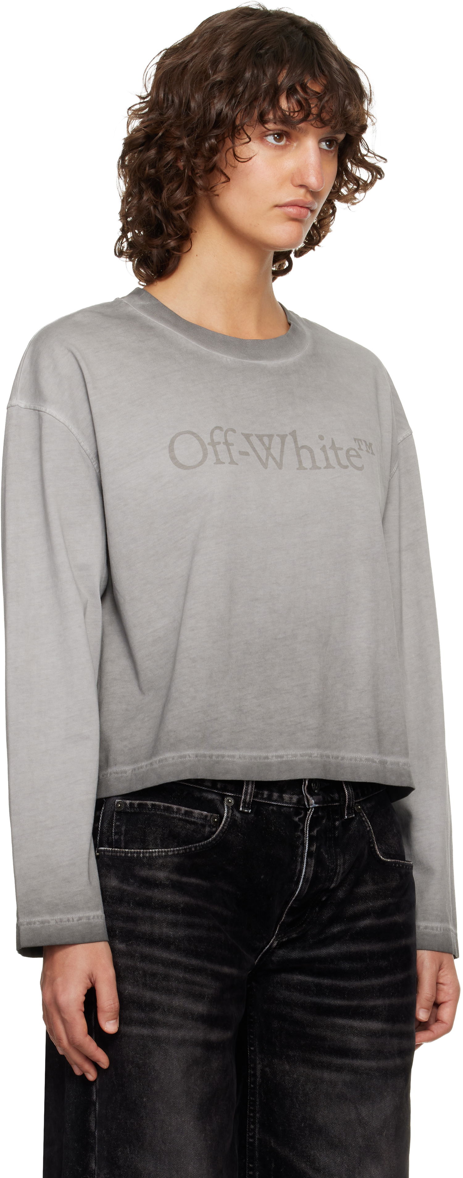 Tričko Off-White Off-White Laundry Long Sleeve T-shirt Šedá | OWAB038F25JER0021111, 1